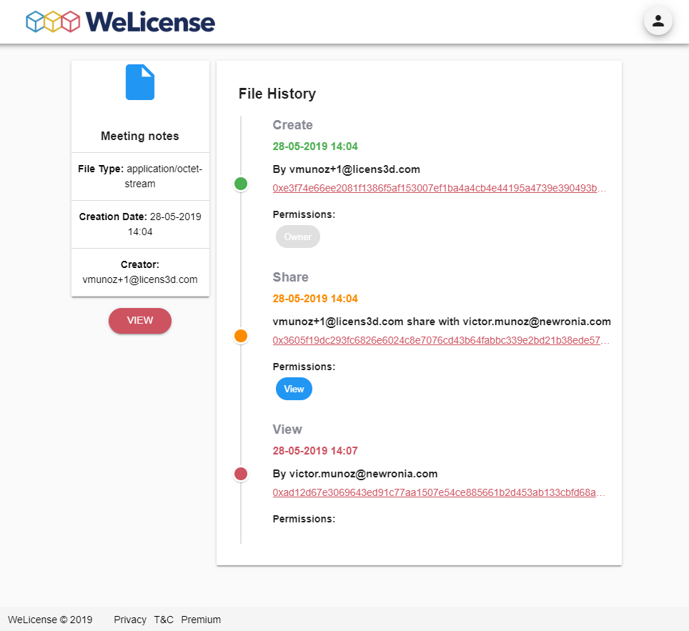 WeLicense tracking screenshot